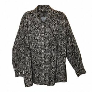 Ulla Popken Size 24/26 Long Sleeved Animal Print Button Down Flowy Top